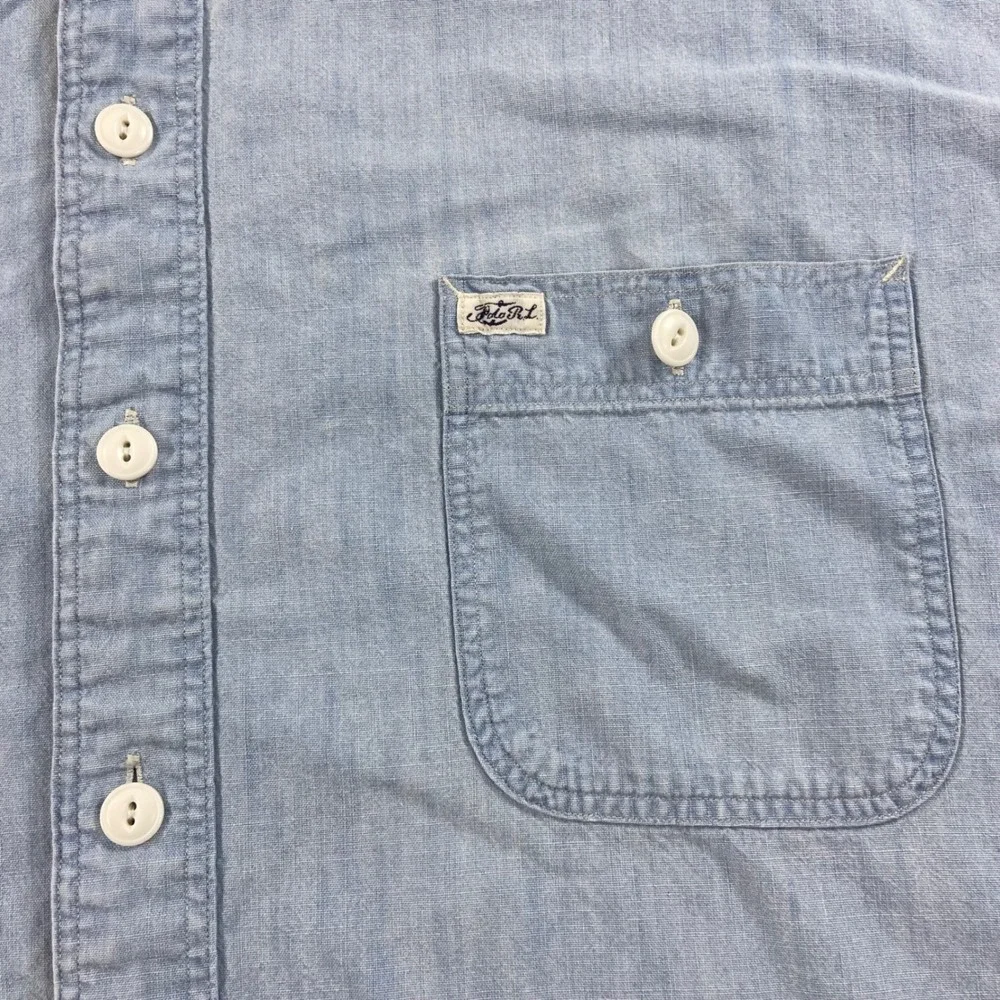 Polo Ralph Lauren Shirt Mens 2XLT Blue Indigo Chambray Short Sleeve Button Down